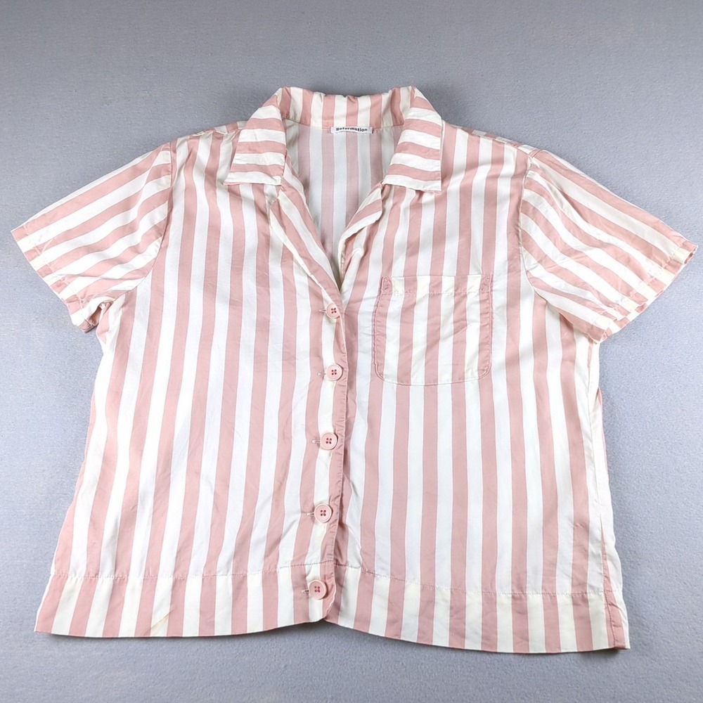 Reformation Button Down Shirt Womens Medium Pink White Striped Top Chest Pocket